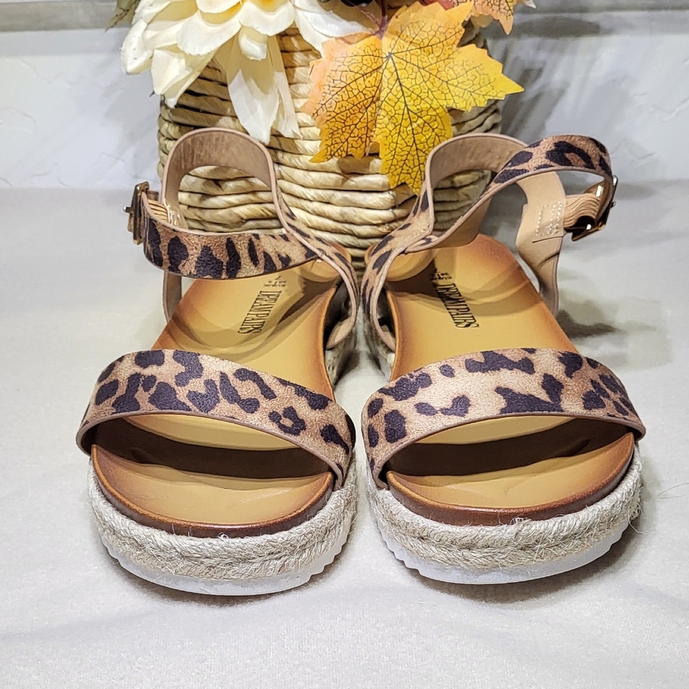Dream Pairs NWOT Leopard Suede Print Espadrille Platform Sandals Size 7 - Picture 3 of 10